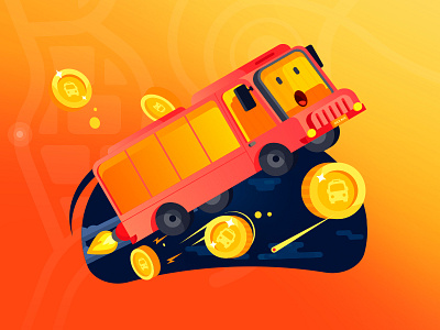 Happy bus with gold coins