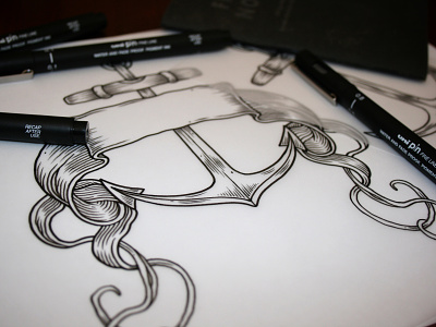 Anchor & Banner anchor black design illustration ink linework pen texture