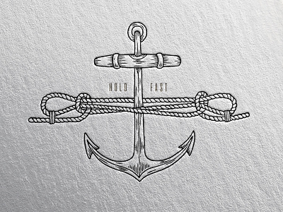 Hold Fast anchor banner illustration letter press linework logo stamp