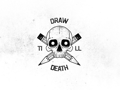 Draw Till Death illustration logo monoline pencils skull tattoo texture