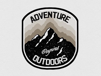 Adventure Begins Outdoors badge colour design illustration logo mark mountain mountains solid
