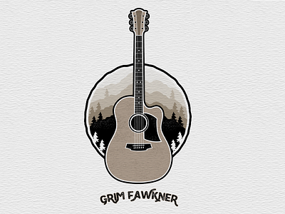 Grim Fawkner badge guitar logo mountain mountains texture