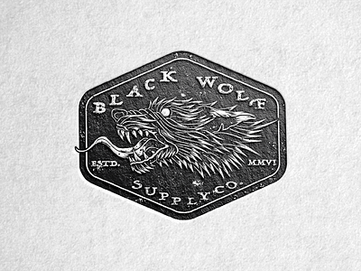 Black Wolf Supply Co. badge detail illustration letterpress logo mark stamp wolf wolf design wolf tattoo