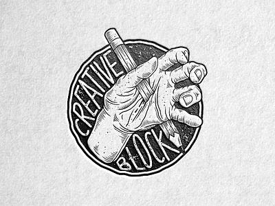 Creative Block badge detail hand hand drawn letterpress linework pencil stamp