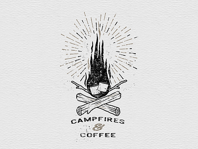 Campfires & Coffee campfire camping coffee cup fire illustration logo texture
