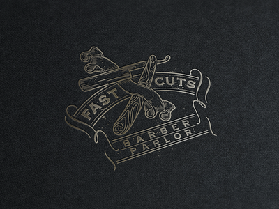 Fast Cuts Barber Parlor badge barber emboss gold gold foil logo monoline razor