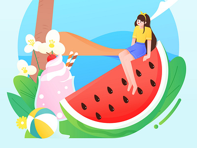 清凉夏日 cute girl icecream illustration summer summertime ui vector