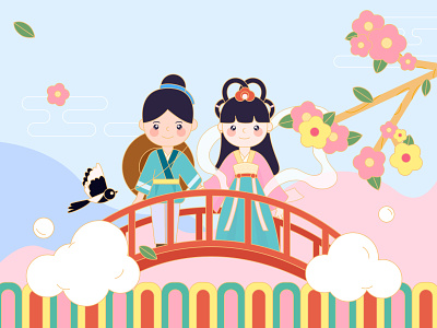 可爱的牛郎织女Cute Cowherd and Weaver Girl cute design illustrations tanabata vector