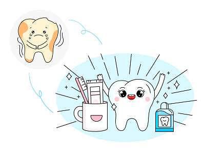 Tooth protection牙齿保护 art cute healthcare illustrations tooth ui vector