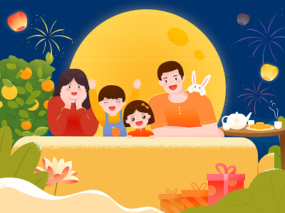 happy mid-autumn festivel 中秋节快乐~ art banner chinese chinese culture chinese new year cute illustrations mid autumn festival
