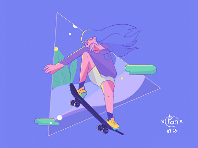 skateboard girl girl illustrations purple skateboard