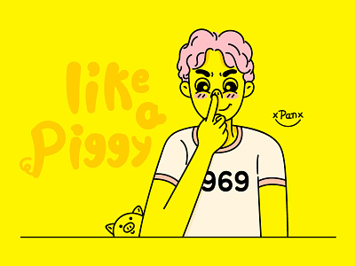piggy boy boy cute illustrations pig pink