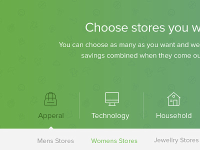 Store Landingpage apperal category commercial coupon green landingpage menu select shop store subcategory
