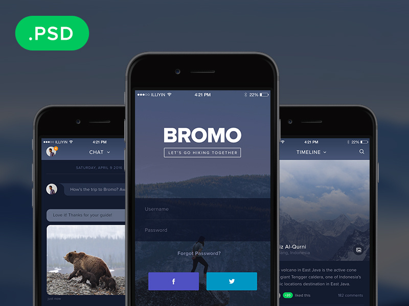 Bromo - Free Social Mobile App Template PSD by Faiz Al ...