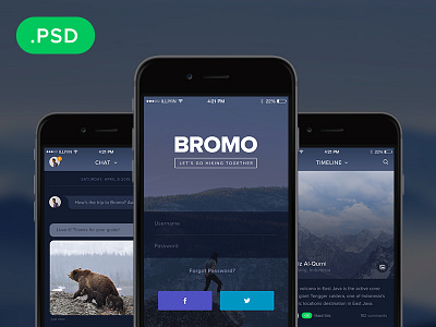 Bromo - Free Social Mobile App Template PSD