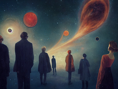 T H E Y ai midjourney painting people planets space surreal they