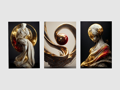 Sculpture series I abstract ai figurative gold midjourney painting sculpture surreal