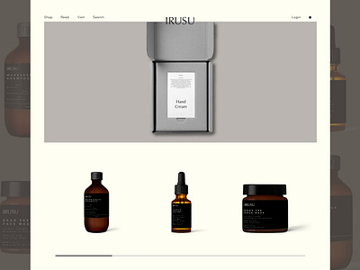 Irusu Cosmetics cosmetics cream dark landing landing page minimal natural organic ui