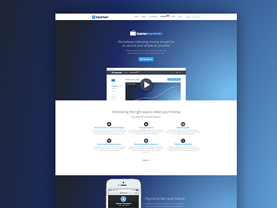 Teamer Payments, website css html landing page less payments photoshop video vimeo website