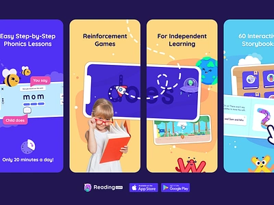 Reading.com App Store Visuals abc app store books children graphic illustration kids letters literature panels product design reading reading.com