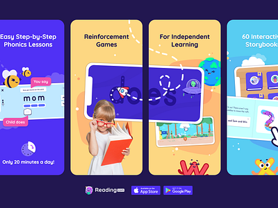 Reading.com App Store Visuals abc app store books children graphic illustration kids letters literature panels product design reading reading.com