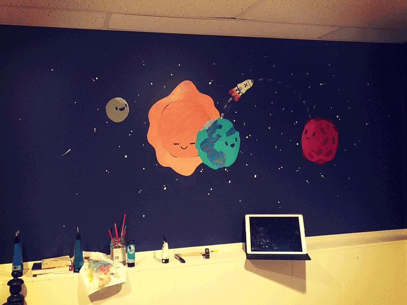 Space X mural for my son's room earth illustrating mars mural painting planets space space x