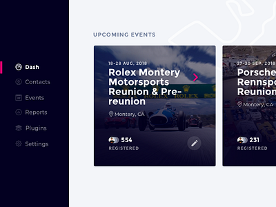 Dashboard concept active admin autocross cars dashboard event menu motorsport sport track night ui ux