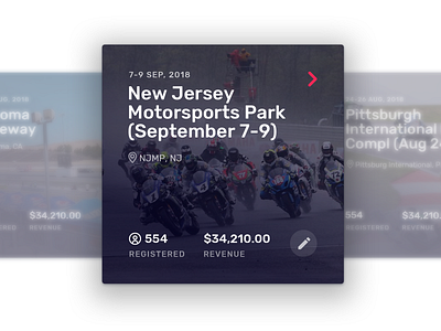 Event cards admin bike blur card dashboard event events material design motorbike motorsport ui