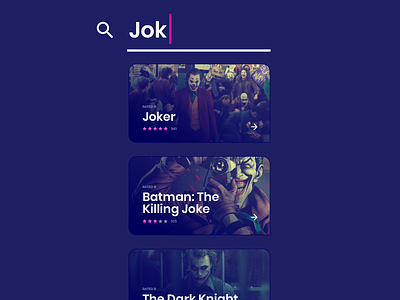 Search: Joker app batman card concept joker movie pink rate search stars text input the joker the killing joke ui