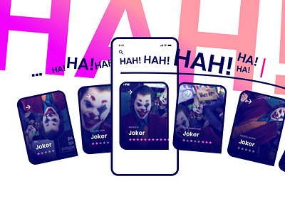 Joker app batman card cards chaos concept fun gradient harmony joker movie pink rating search stars ui