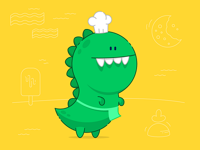 Gastrosaurus cartoon character design dino dinosaur flat green illustration vector yellow