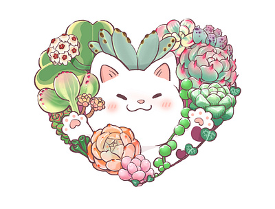 Cat and Succulents illustration succulents