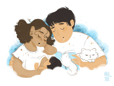 Parenthood | Sleeping on the job baby digital digital drawing drawing parenthood parents photoshop