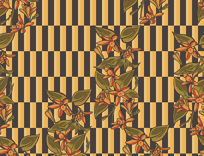 Floral Grid apparel art art work autumn branding design fabric grid hand drawn illustration orange pattern yellow