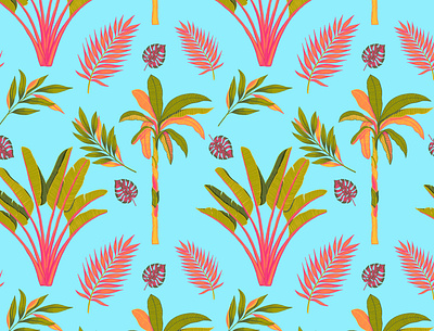Tropical Cabana apparel art art work beach blue branding coconut colourful design fabric illustration miami monstera orane palm pattern pink summer tropical