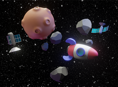 Low-poly 3D space scene 3d