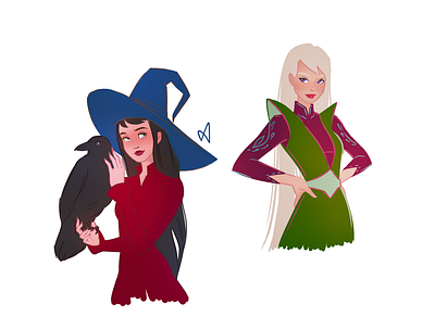 Witches black blond character design characters crow red witch witchcraft
