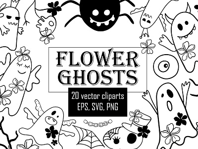 Vector icon set esoteric doodle ghost clipart terrible party skull