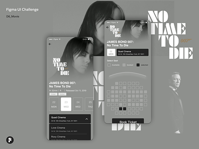 Figma UI Challenge_Day6_Contact Us app black and white cinema figma movie no time to die ui