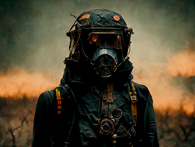 Post apocalyptic survivor in a gas mask apocalyptic design gloomy illustration post realistic survivor