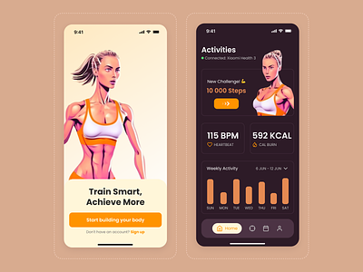 Workout app activity tracking app clean ui design fitness fitness app fitness goals healthy lifestyle healthy living illustrated exercise intuitive design motivation performance metrics progress tracking sports sporty design ui ux workout workout design