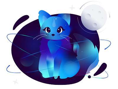 _cosmic cat cat cosmic illustration moon space stars