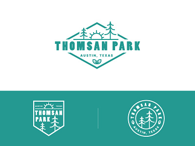 Thomsan Park Logo austin badge logo park shape sun texas thomsan tree