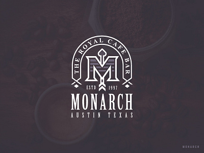Monarch Cafe Logo arch austin badge bar cafe logo mlogo monarch texas typography