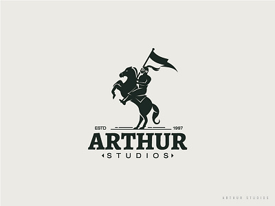 Arthur Studios Logo Concept arthur flag horse horselogo knight logo studios warrior