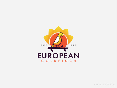 European Goldfish Logo Design bird bird logo birdlogo bright enimal european goldfish leaf logodesign rais sun