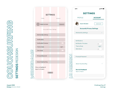 Couchsurfing App- Settings Page Redesign