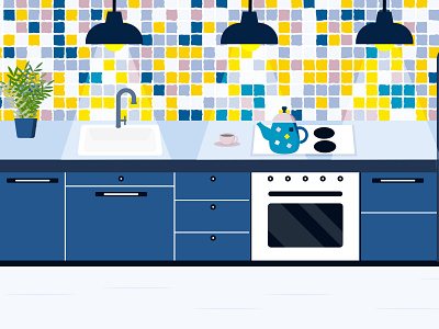 illustration of modern kitchen in flat style 3d design graphic design
