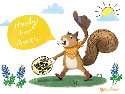 Howdy from Austin character development childrens illustration cowboy emotions expressions kidlit squirrel summer texas