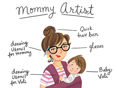 Mommy Artist artist baby female character illustrator working mom